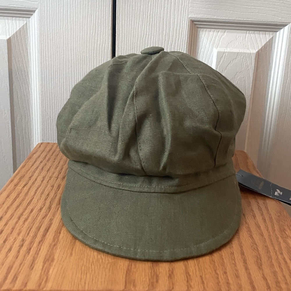 🆕 Olney Headwear Martha 8-Panel Prairie Green 100% Linen Bakerboy Summer Cap